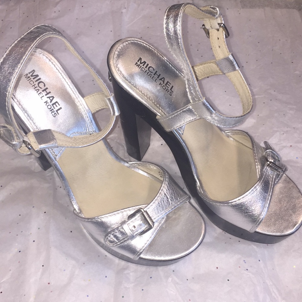 Micheal Kors platform silver heel
